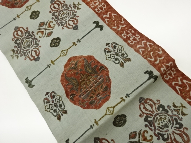 JAPANESE NAGOYA OBI / TSUMUGI / ABSTRACT FLORAL PLANTS